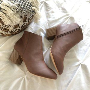 Ann Taylor LOFT Cognac Ankle Boots Stacked Heel